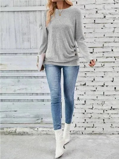 Round Neck Long Sleeve T-Shirt Women's T-Shirts - Tophatter Daily Deals